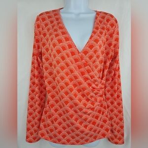 41 Hawthorn M Wrap-Style Blouse Polka Dot Scallop Print Vivid Color 2577-S